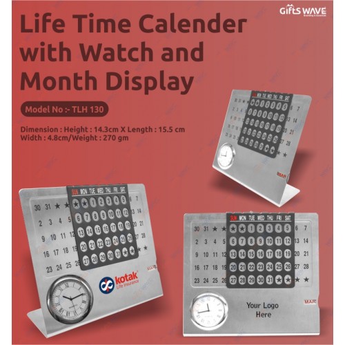 Desk Top Life Time Calendar with Clock 