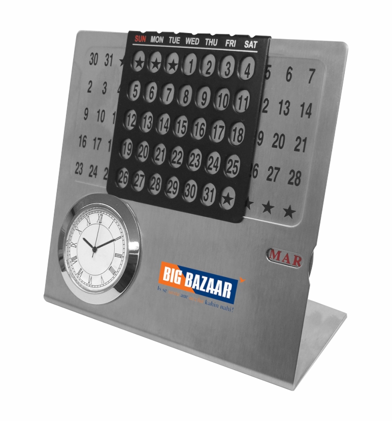 Desk Top Life Time Calendar with Clock 