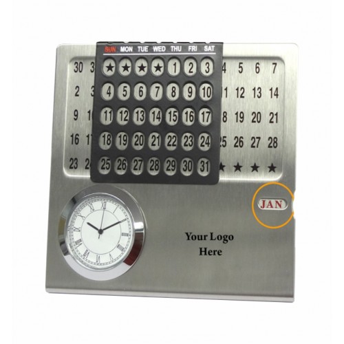 Desk Top Life Time Calendar with Clock 