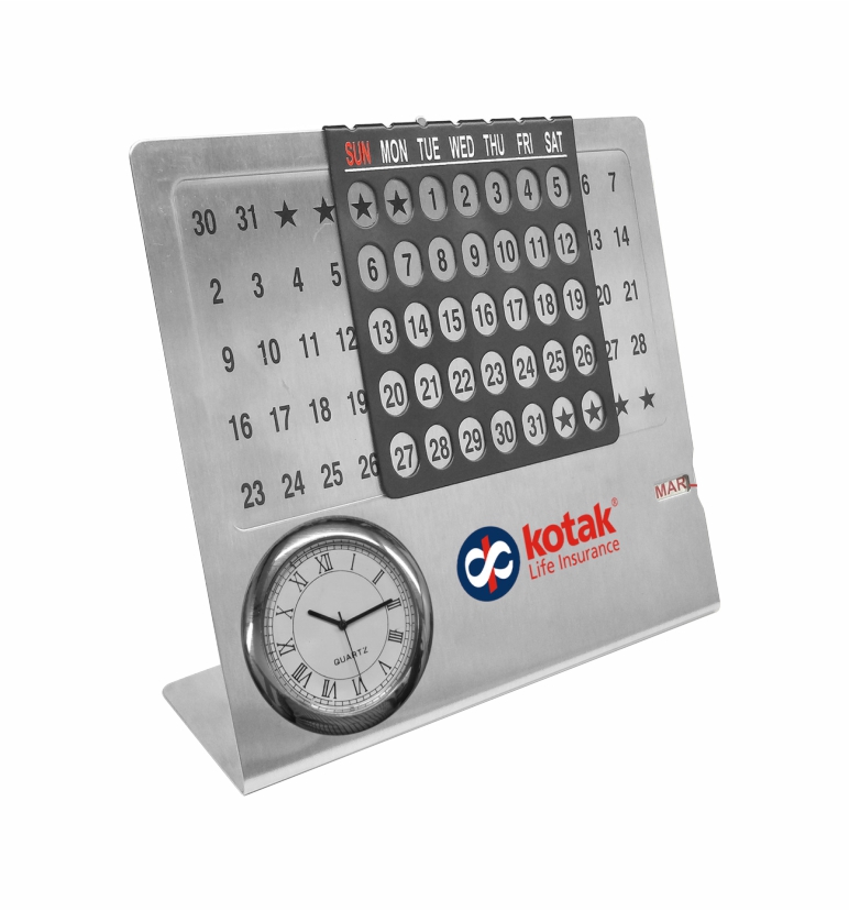 Desk Top Life Time Calendar with Clock 