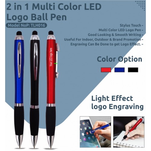 2 In 1 Multi Color LED Logo Ball Pen 